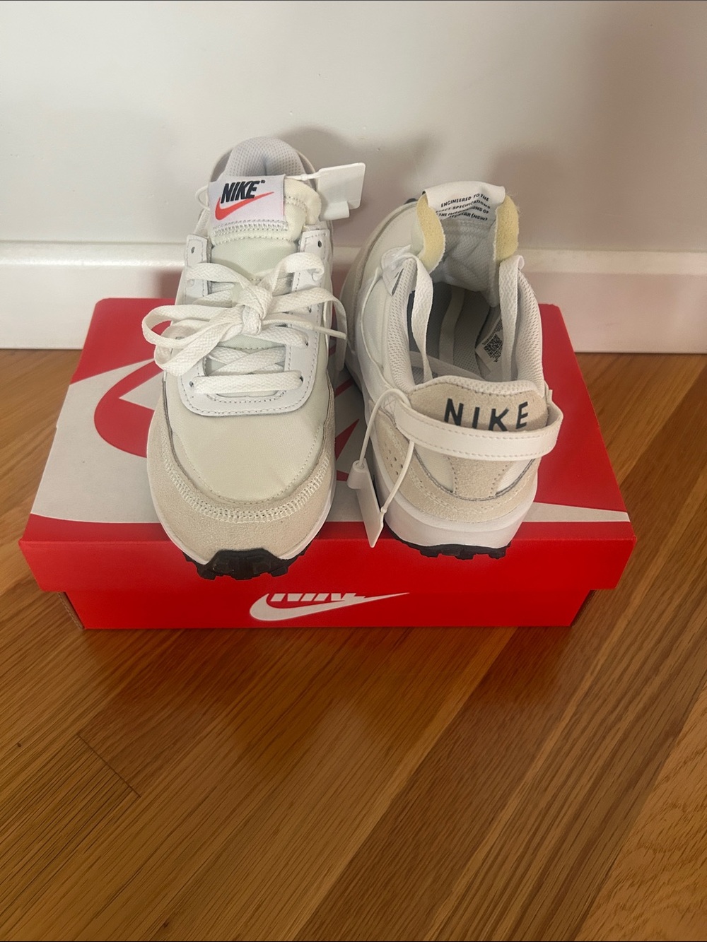 Nike Women’s White & Black Casual Sneakers with Coral Swoosh